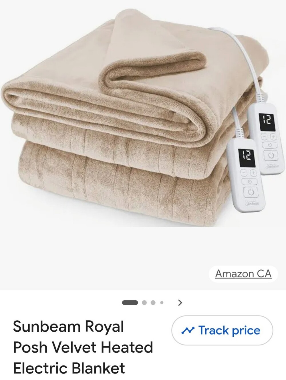 Sunbeam Heated Velvet Electric Blanket - Queen Size, Beige, Dual Sided Controls